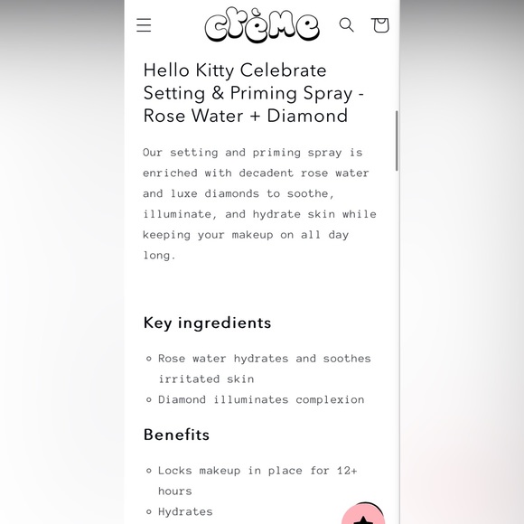 Hello Kitty Setting and Priming Spray Rose Water and Diamond X The Creme Shop - Picture 9 of 9